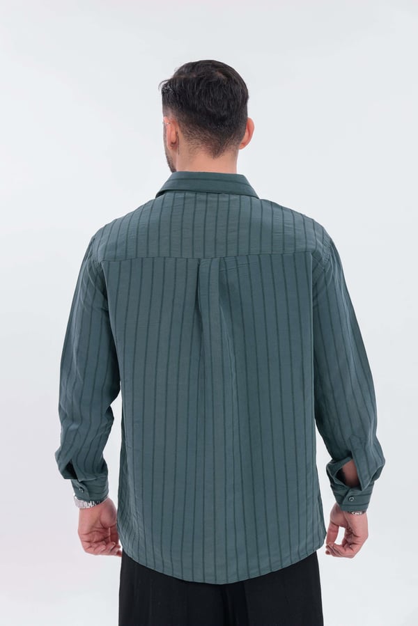 Oversize Çizgili Modal Gömlek Yeşil