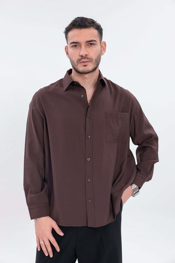 Oversize Modal Gömlek Acı Kahve