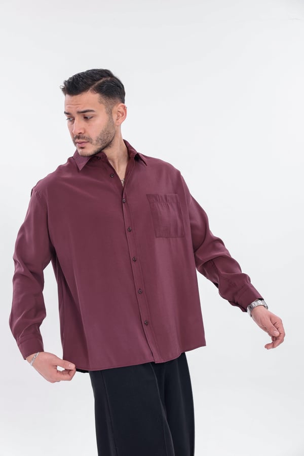 Oversize Modal Gömlek Bordo