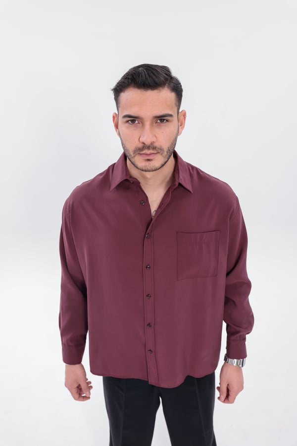 Oversize Modal Gömlek Bordo
