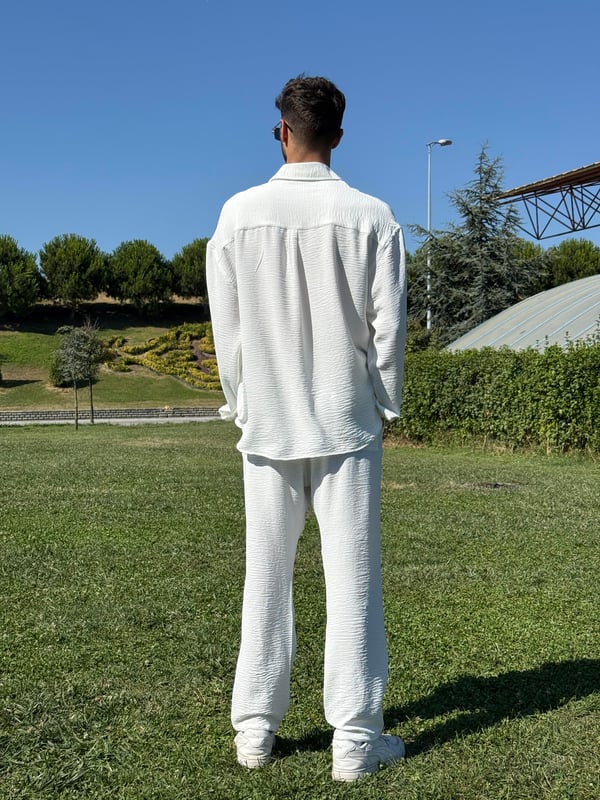 Oversize Yırtmaçlı Ayrobin Gömlek Beyaz