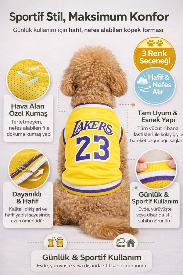 Lakers Yazlık Köpek Forma, küçük orta ve büyük ırklar için köpek kıyafeti