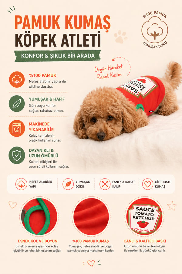 Salya Store Mustard - Ketchup Yazlık Köpek Atlet Kedi,köpek Kıyafeti 