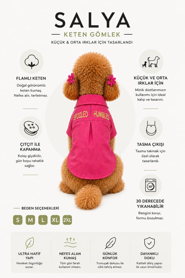 Salya Store Spoiled - Humbled - Fuşya Keten Yazlık Köpek Gömleği Küçük Irklar  Kk-109