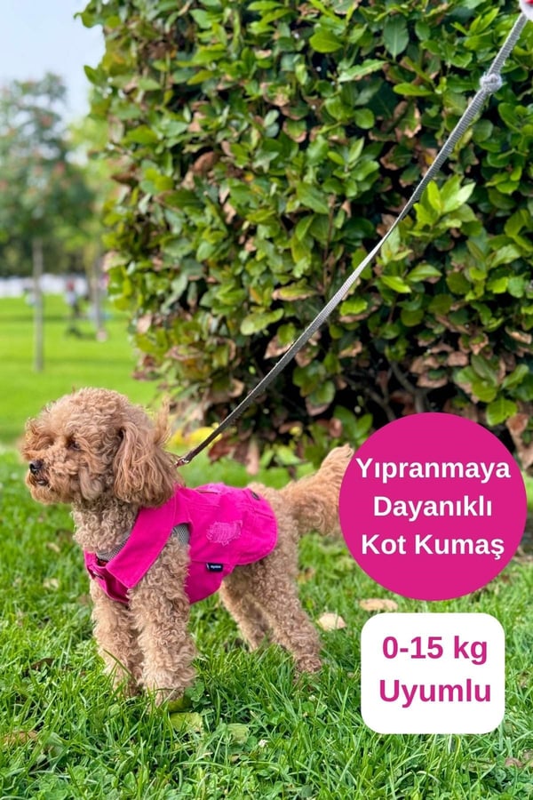 YENİ - Fuşya Renk Kot Köpek Yeleği - Küçük Irklar İçin Şık ve Rahat Yelek (0-15kg)