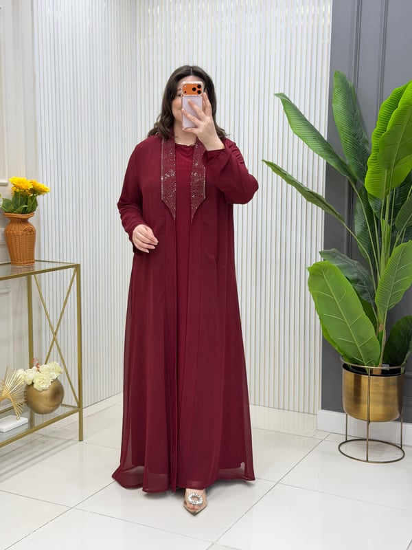İnci Elbise Takım Bordo