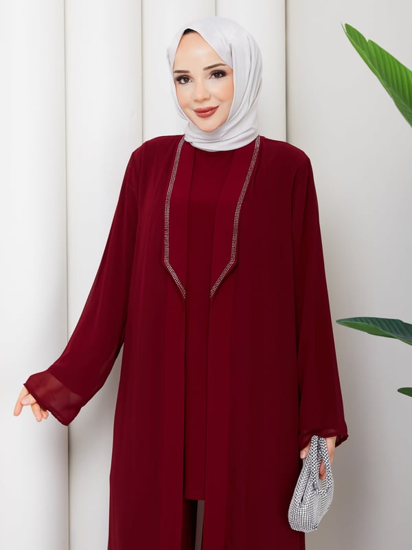 Melek Üçlü Takım Bordo