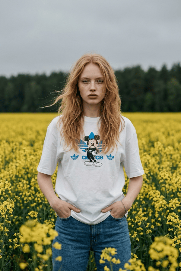 ADİDS Mickey Mouse Detaylı Oversize Basic T-Shirt - BEYAZ