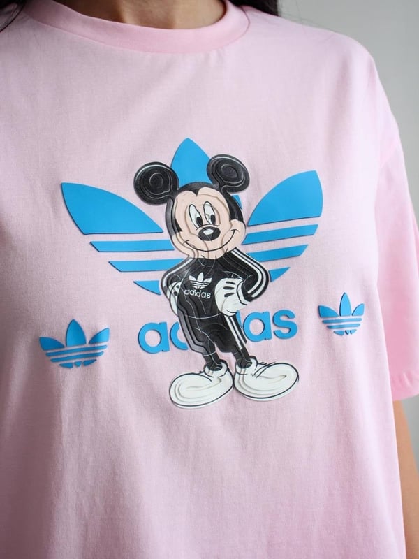 ADİDS Mickey Mouse Detaylı Oversize Basic T-Shirt - PEMBE