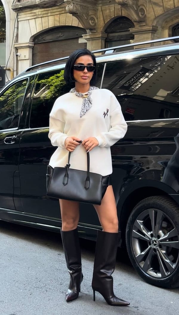 Fular Yakalı Modern Sweatshirt