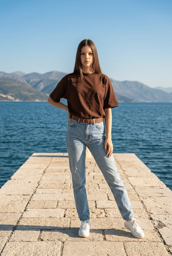 Oversize Basic T-Shirt - KAHVERENGİ