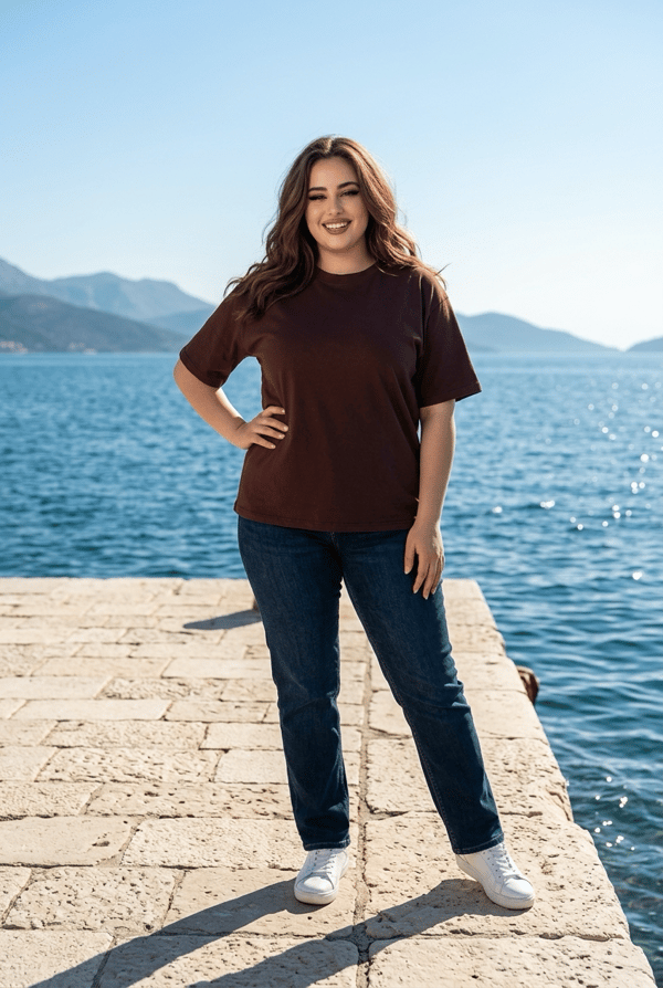 Oversize Basic T-Shirt - KAHVERENGİ
