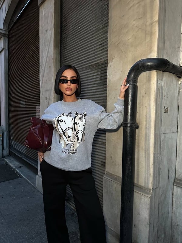 Trend At Desenli Rahat Kesim Sweatshirt