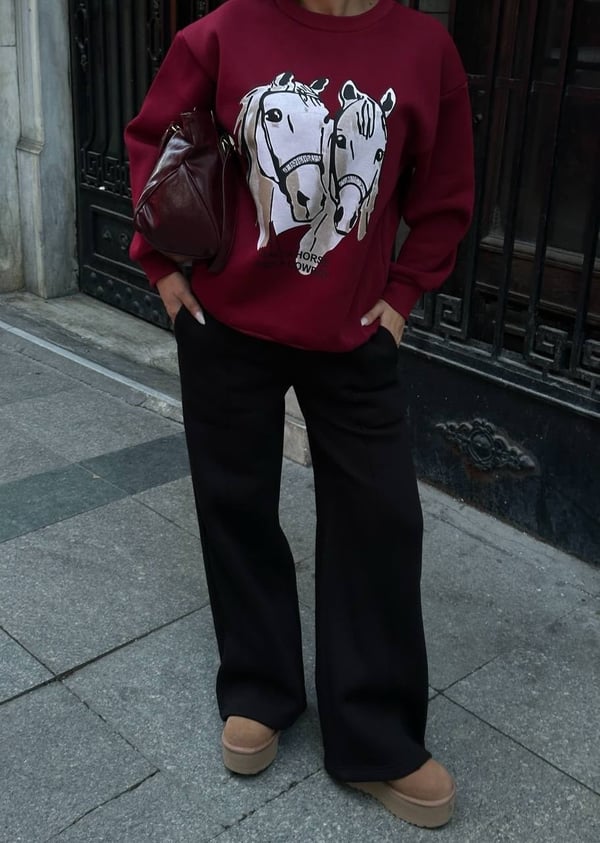 Trend At Desenli Rahat Kesim Sweatshirt