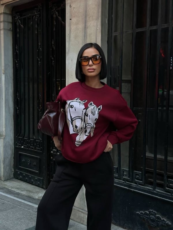 Trend At Desenli Rahat Kesim Sweatshirt