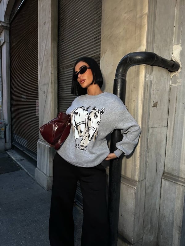Trend At Desenli Rahat Kesim Sweatshirt