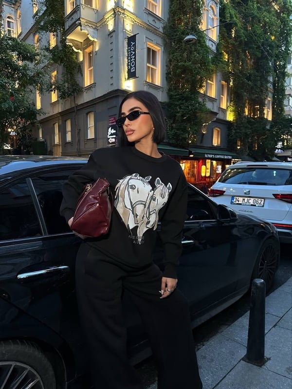 Trend At Desenli Rahat Kesim Sweatshirt