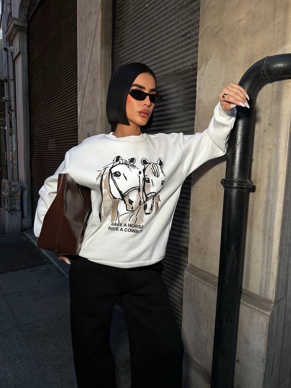 Trend At Desenli Rahat Kesim Sweatshirt