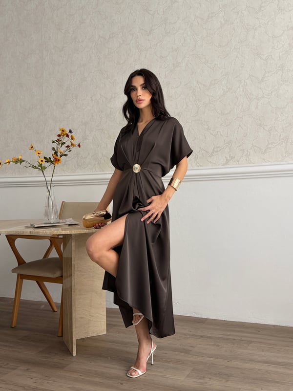  26Y5295 DÜŞÜK KOL SATEN ELBİSE 