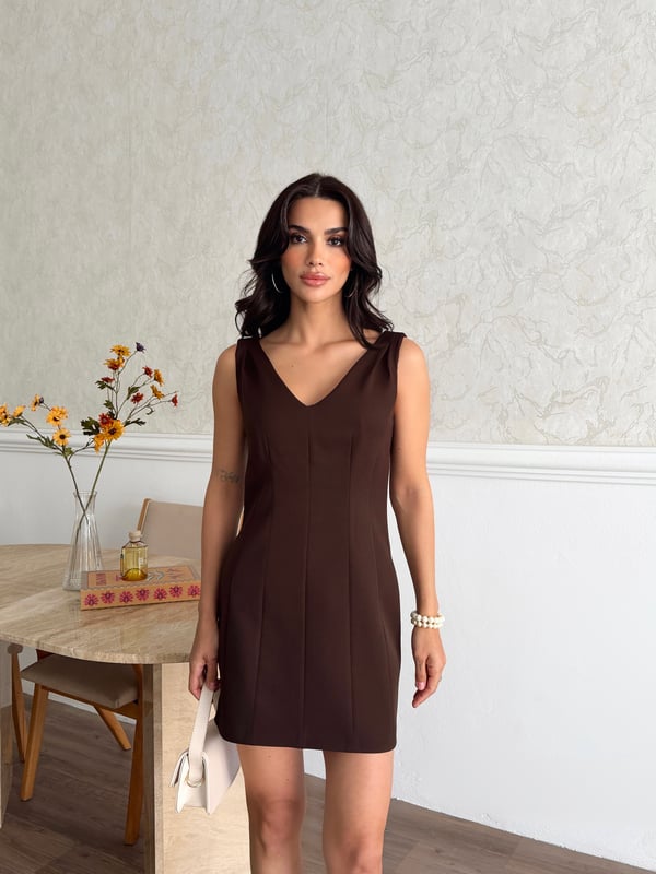 26Y5322 V YAKA KUPLU ASKILLI ELBİSE
