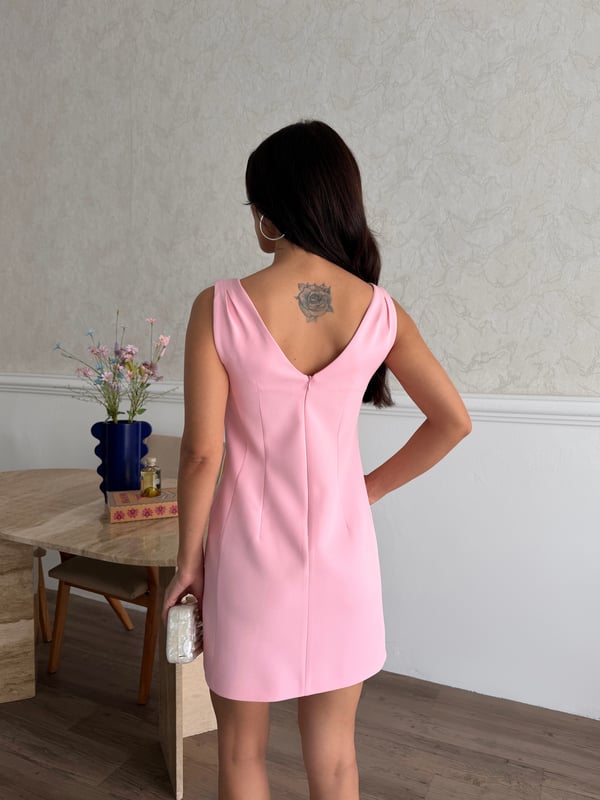  26Y5322 V YAKA KUPLU ASKILLI ELBİSE