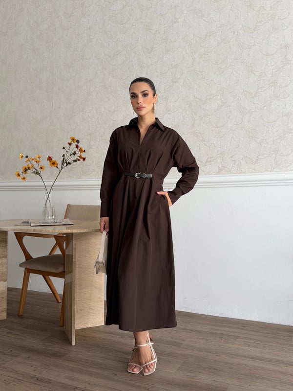 26K5284 DERİ KEMERLİ GÖMLEK ELBİSE