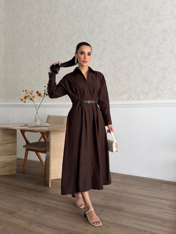 26K5284 DERİ KEMERLİ GÖMLEK ELBİSE