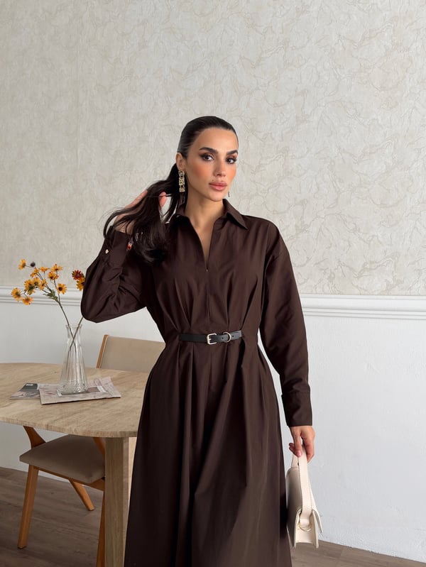 26K5284 DERİ KEMERLİ GÖMLEK ELBİSE