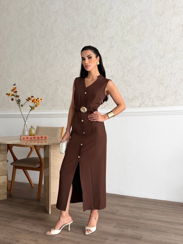 26K5287 GOLD TOKA KOLSUZ ELBİSE