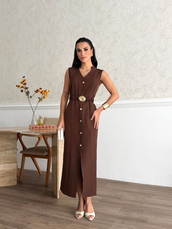 26K5287 GOLD TOKA KOLSUZ ELBİSE