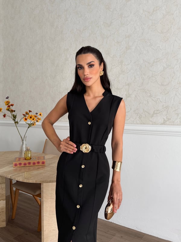 26K5287 GOLD TOKA KOLSUZ ELBİSE