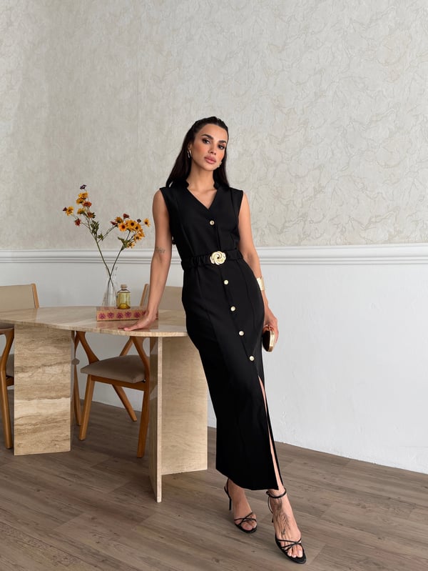 26K5287 GOLD TOKA KOLSUZ ELBİSE