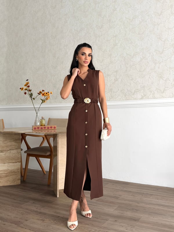 26K5287 GOLD TOKA KOLSUZ ELBİSE