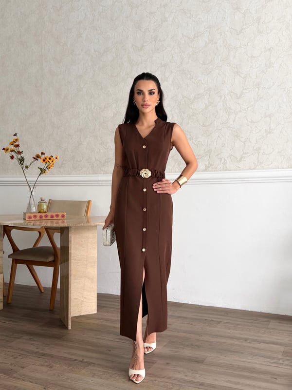 26K5287 GOLD TOKA KOLSUZ ELBİSE