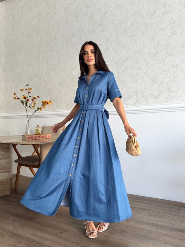 26K5297 PİLELİ KOT ELBİSE