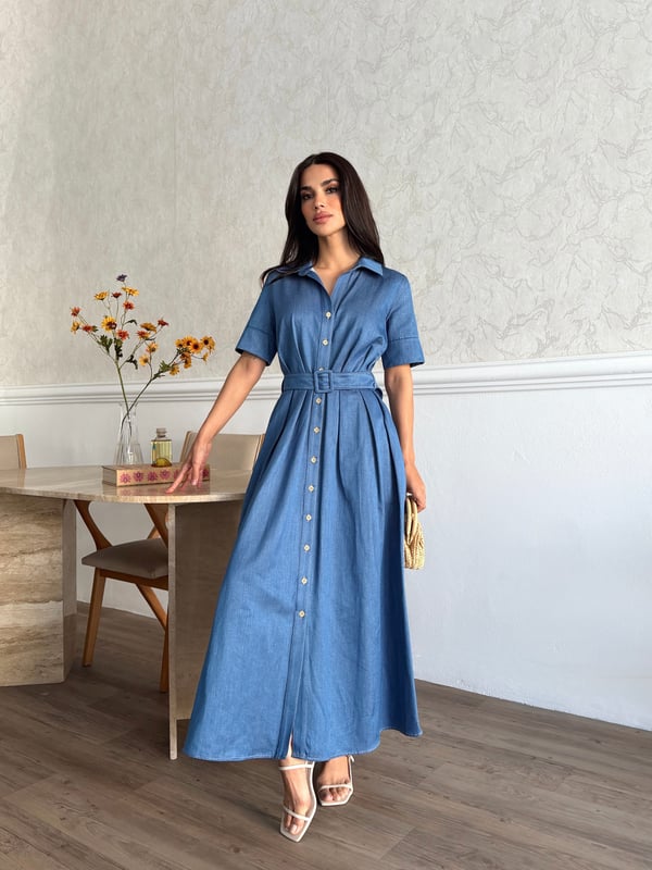 26K5297 PİLELİ KOT ELBİSE