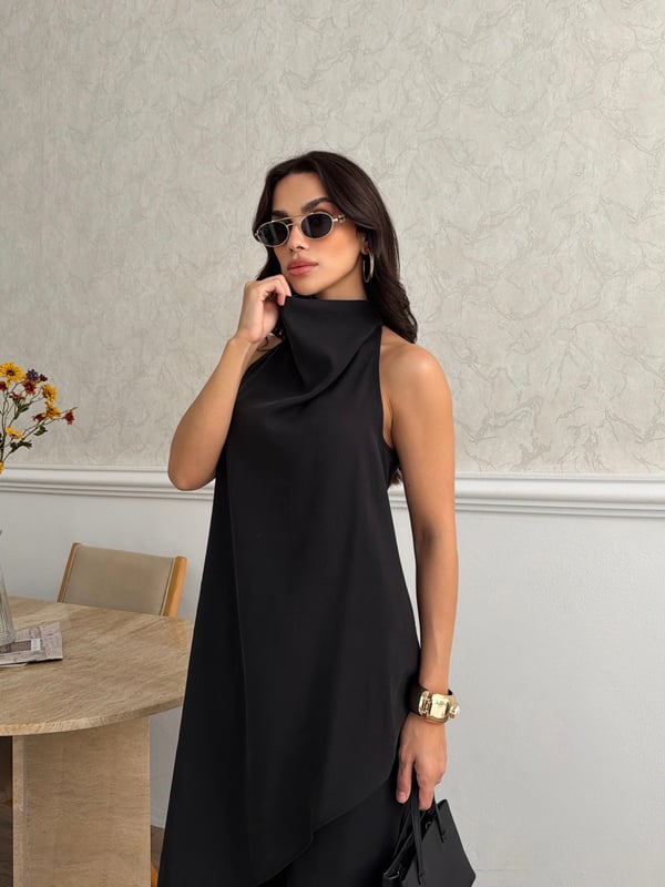 26KT0691A-B DEGAJE YAKA ASİMETRİK BLUZ&PANTOLON TAKIM 