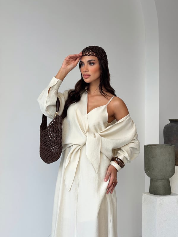 26KT0698A-B ÖNDEN BAĞCIKLI BOLERO & ASKILI ELBİSE TAKIM