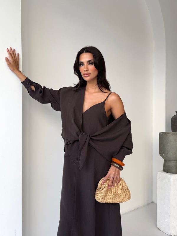 26KT0698A-B ÖNDEN BAĞCIKLI BOLERO & ASKILI ELBİSE TAKIM
