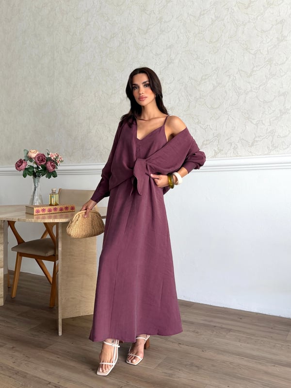26KT0698A-B ÖNDEN BAĞCIKLI BOLERO & ASKILI ELBİSE TAKIM
