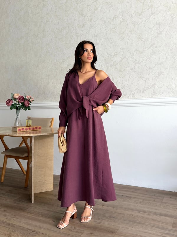 26KT0698A-B ÖNDEN BAĞCIKLI BOLERO & ASKILI ELBİSE TAKIM