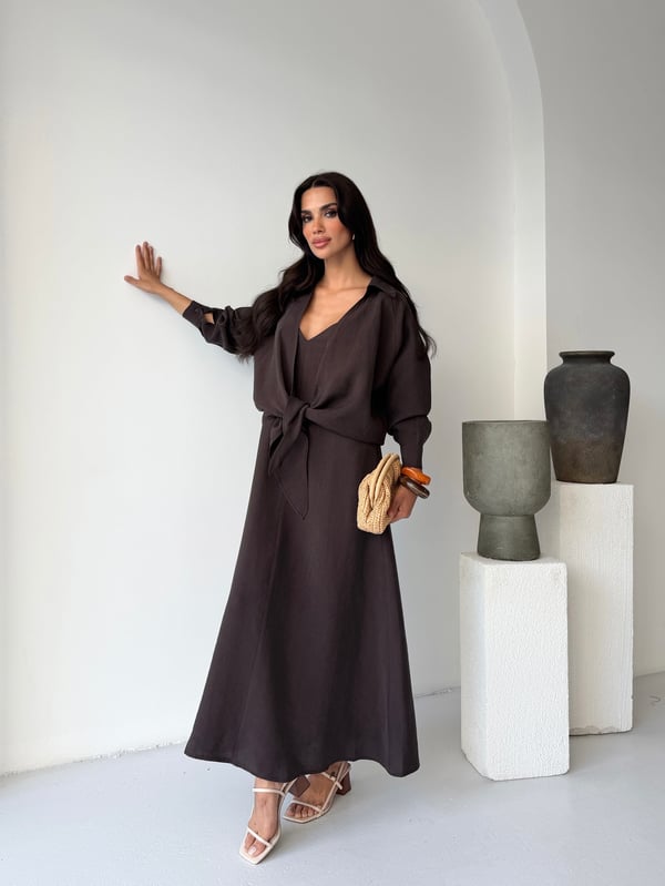 26KT0698A-B ÖNDEN BAĞCIKLI BOLERO & ASKILI ELBİSE TAKIM