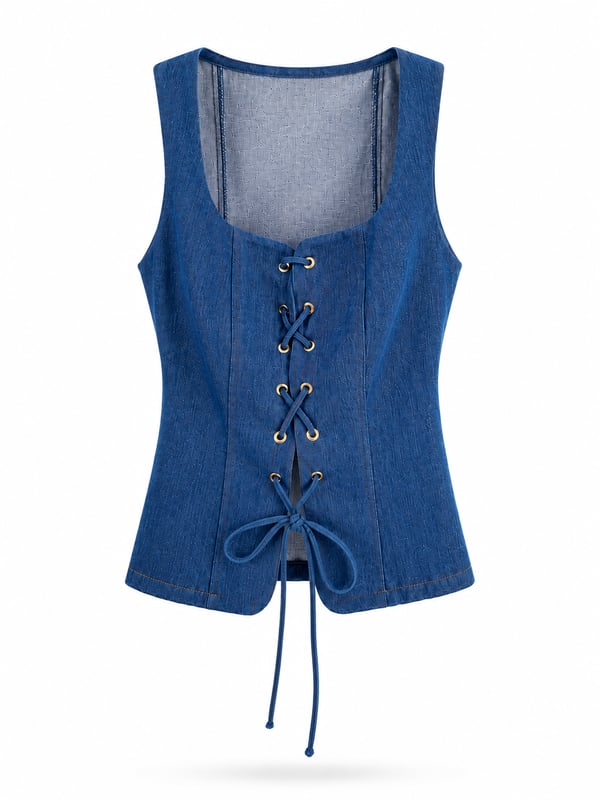 26Y4057 BAĞCIKLI KOT KORSE BLUZ