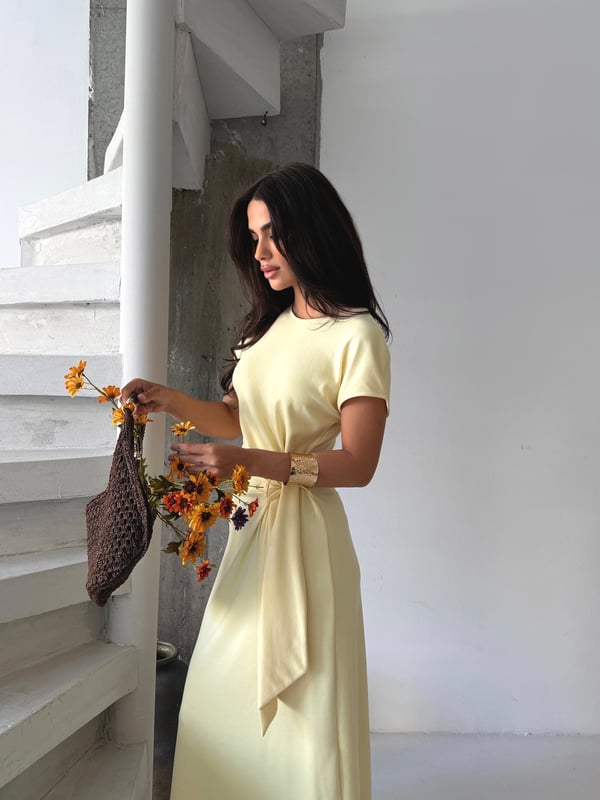 26Y5319 YAN BAĞLAMALI ÖRME ELBİSE
