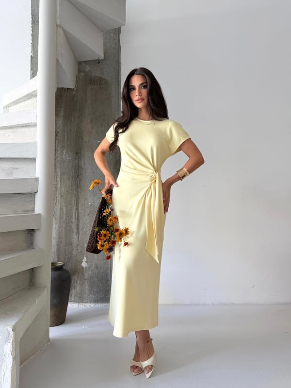 26Y5319 YAN BAĞLAMALI ÖRME ELBİSE