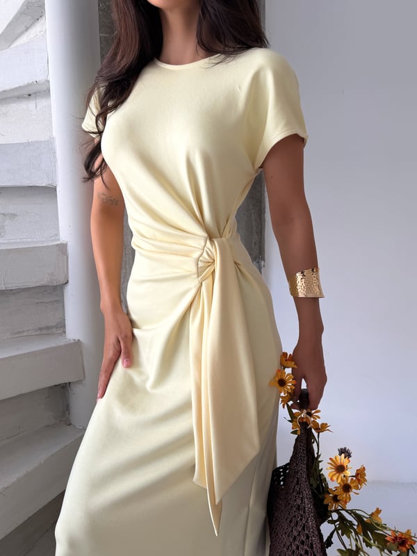 26Y5319 YAN BAĞLAMALI ÖRME ELBİSE