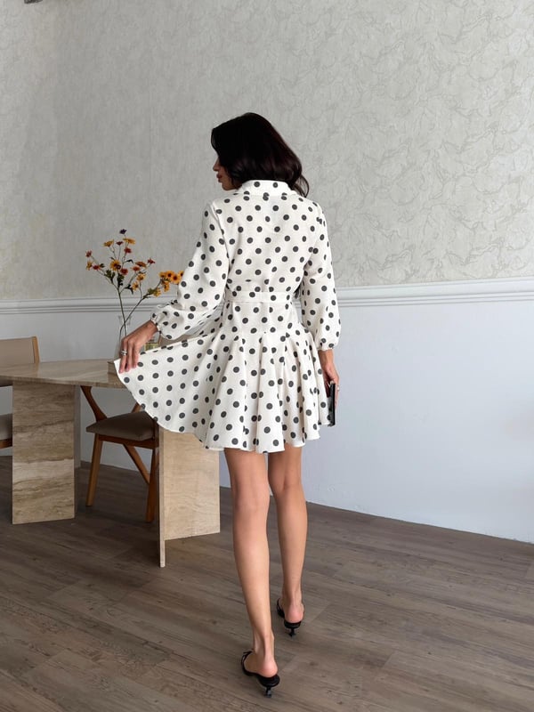 26Y5333 PUANLI VOLAN ETEKLİ ELBİSE