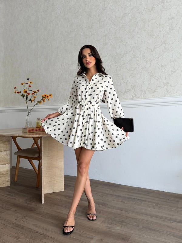 26Y5333 PUANLI VOLAN ETEKLİ ELBİSE