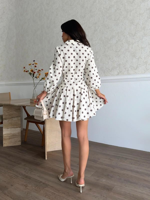26Y5333 PUANLI VOLAN ETEKLİ ELBİSE