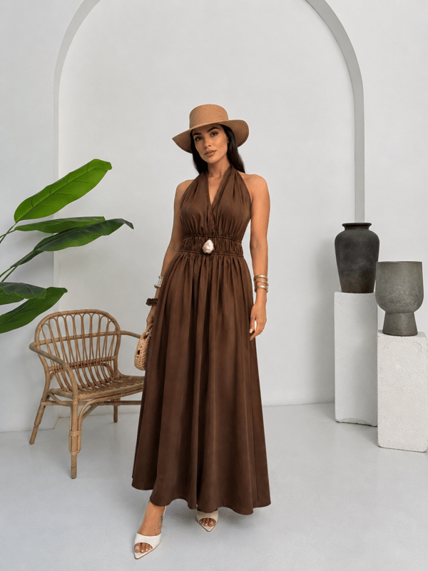 26Y5342 TOKA DETAYLI BEL LASTİKLİ ELBİSE